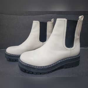 Marc Fisher Women's Padima Chelsea Retro Platform White Leather Boots Size 9.5